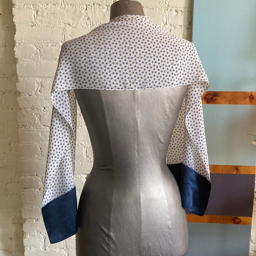 Vintage 30s navy polkadot rectangular scarf